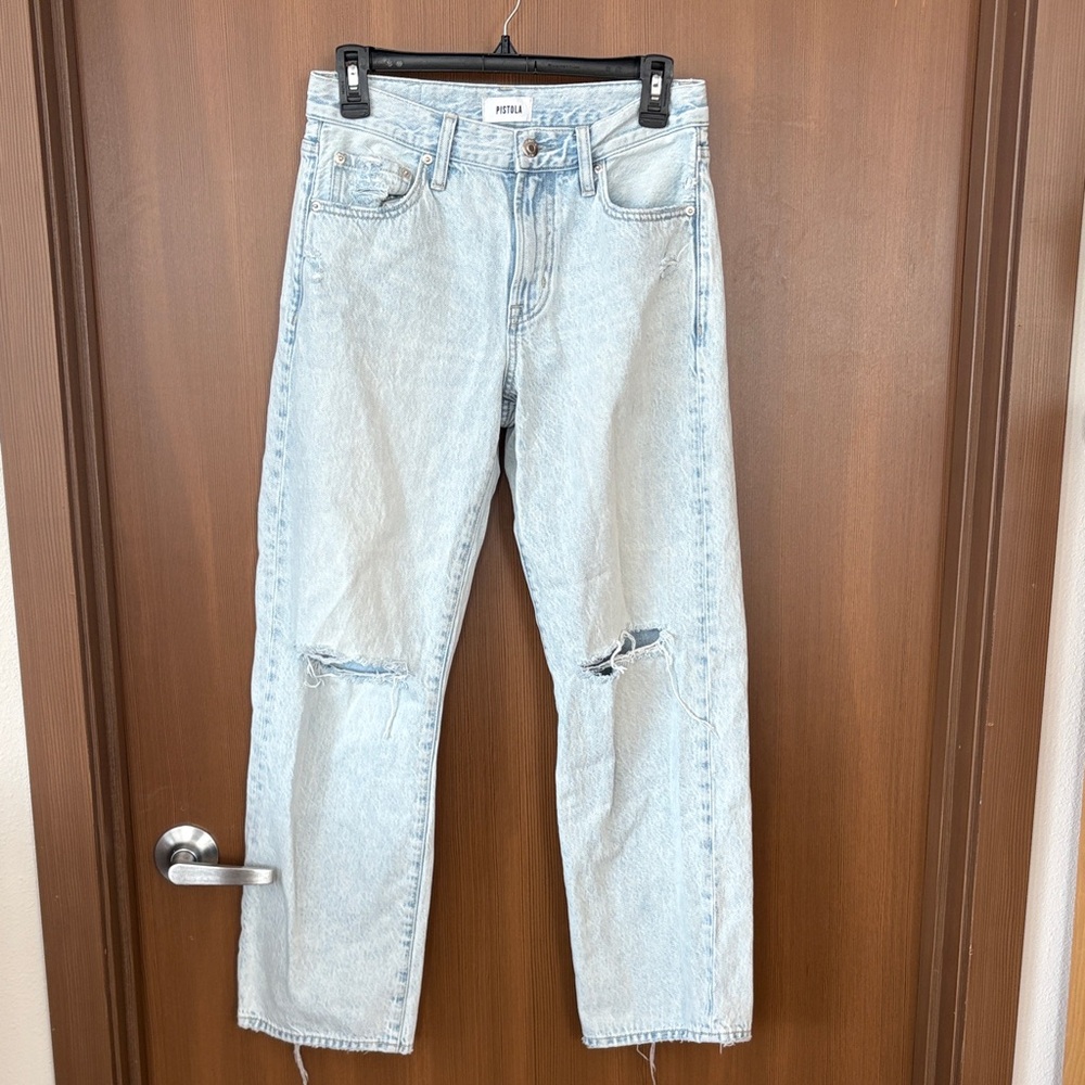 Pistola Sky Blue Distressed Straight Jeans